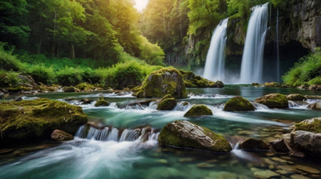 Waterfall in the forest. Waterfall in the forest. Beautiful landscape.
