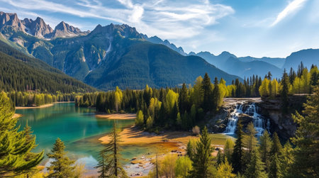 Panoramic view of the mountain lake in the Dolomites, Italy