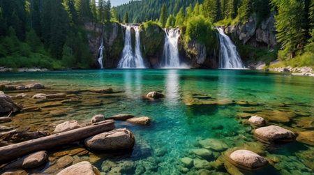 Mountain stream in the Alps. Beautiful summer landscape with a waterfall.の写真素材