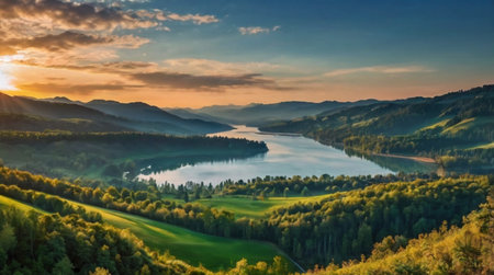 Tropical beach with coconut palm trees at sunsetの写真素材