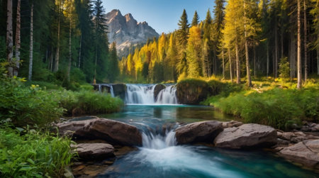 Waterfall in the Dolomites, South Tyrol, Italyの写真素材