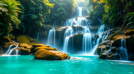Beautiful waterfall in tropical forest, Thailand. Waterfall in deep forest.
