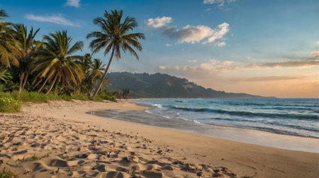 Beautiful beach with crystal clear water and mountains in the background