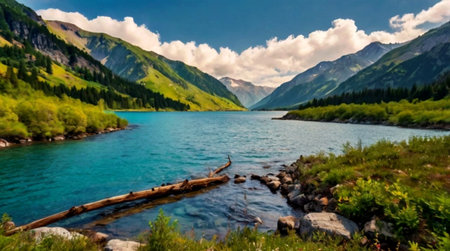 Mountain lake in the Altai Republic, Russia. Panoramic viewの写真素材