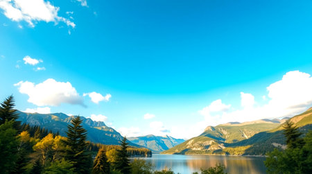 Beautiful view of lake and mountains in the Canadian Rockies, Alberta, Canadaの写真素材
