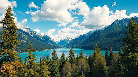 Panoramic view of Lake Louise, Banff National Park, Alberta, Canadaの写真素材