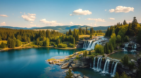 Panoramic view of the beautiful Horseshoe Falls in Alberta, Canadaの写真素材