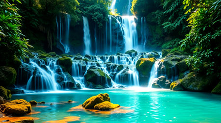 Beautiful waterfall in deep forest at Kanchanaburi province, Thailandの写真素材