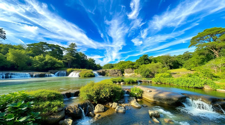 Panoramic view of waterfall in tropical forest. Nature composition.の写真素材