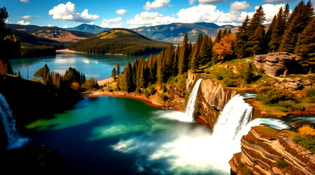 Beautiful turquoise waterfalls in the Canadian Rockies in autumn
