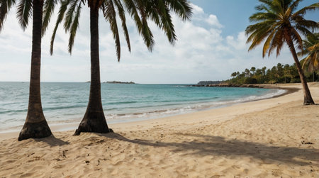Palm trees on the sandy beach of the Caribbean island of Barbadosの写真素材