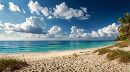 Panoramic view of the beautiful beach of Cayo Largo, Cubaの写真素材