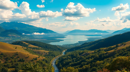 Beautiful view of the lake and mountains in the background. Summer landscape.の写真素材
