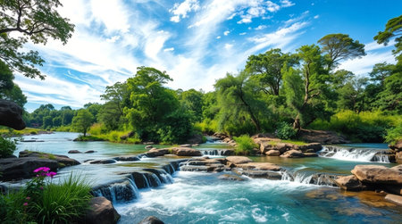 Panoramic view of the waterfall in the national park of Sri Lankaの写真素材