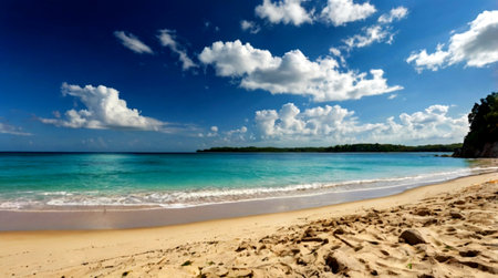 Panoramic view of the beautiful beach at Seychellesの写真素材