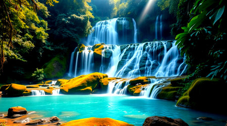 Beautiful waterfall in deep forest at Huay Mae Khamin Waterfall, Kanchanaburi, Thailand