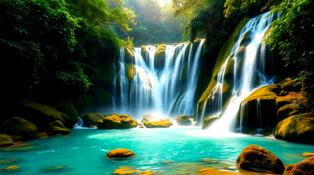 Beautiful waterfall in deep forest at Kanchanaburi province, Thailand