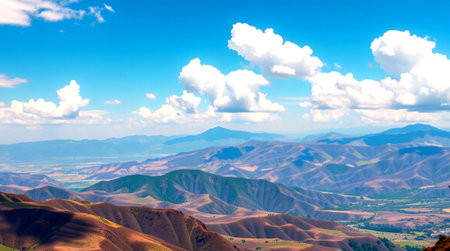 Beautiful landscape of mountains and blue sky in Kyrgyzstanの写真素材