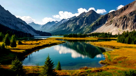 Mountain lake in the Altai mountains, Siberia, Russia.の写真素材