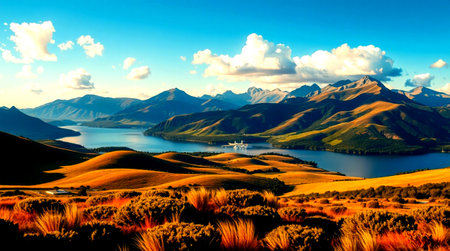 Natural landscape of New Zealand alps and lake  New Zealand alpsの写真素材