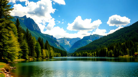 Landscape view of the lake in the Dolomites, Italy