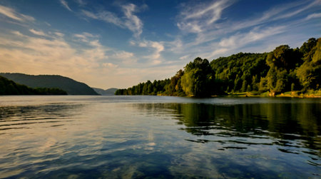 Panoramic view of Lake Bled in Slovenia, Europe.
