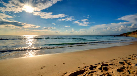 Beautiful sunset at the tropical beach. Panoramic view.の写真素材