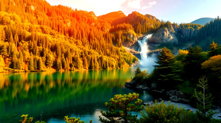 Beautiful alpine lake at sunrise. Composition of nature.の写真素材