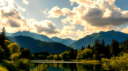 Beautiful landscape with lake and mountains in the background, New Zealand