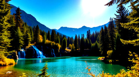 Beautiful mountain lake with clear water and forest on the background.