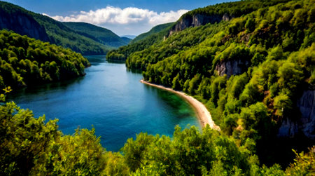 Panoramic view of the Plitvice Lakes National Park in Croatiaの写真素材