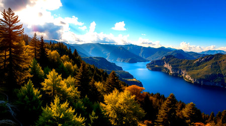 Beautiful autumn landscape. Lake Bohinjan Alps, Slovenia