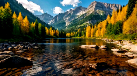 Lake in the mountains. Beautiful autumn landscape. Mountain lake in the mountains.