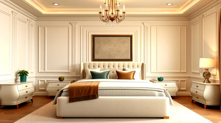3d rendering luxury classic bedroom suite in classic style with wood floor