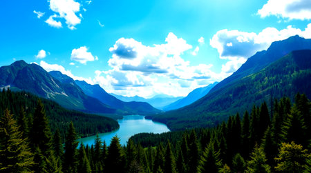 Beautiful mountain lake in the mountains. Summer landscape. Mountain lake.の写真素材