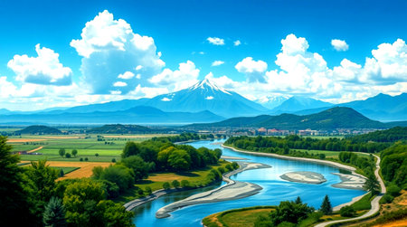 Panoramic view of Fuji mountain and Kawaguchiko lake, Japanの写真素材