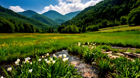 Beautiful spring landscape in the Carpathian Mountains, Ukraine.