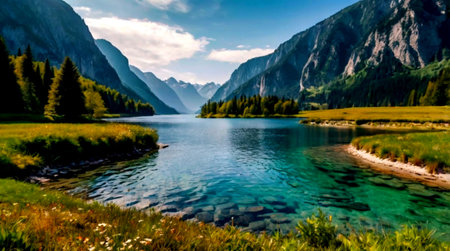 Landscape view of a lake and mountains in Bavaria, Germany