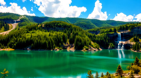 Beautiful turquoise alpine lake in the mountains in summerの写真素材