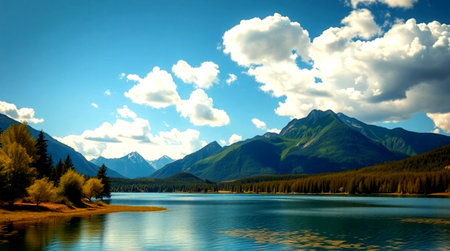 Mountain lake in the Canadian Rockies. The concept of active, ecological and photo tourism