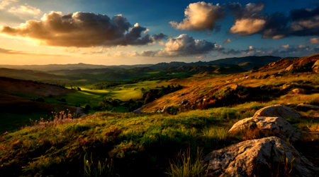 Sunset in the Tuscany, Italy. Beautiful summer landscapeの写真素材