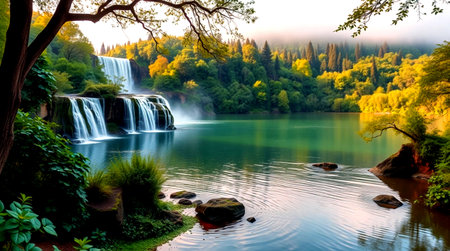 Waterfall in Plitvice Lakes National Park in Croatia, Europeの写真素材