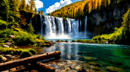 Waterfall in the Alps in a sunny day.