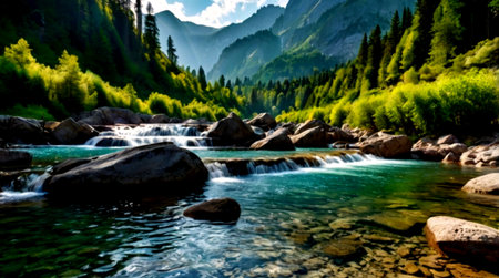 mountain river in summer, photo as a background, digital imageの写真素材