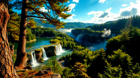 Beautiful view of the famous lakes and waterfalls