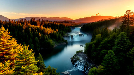 Sunset on the river Katun in the Altai Republic, Russiaの写真素材
