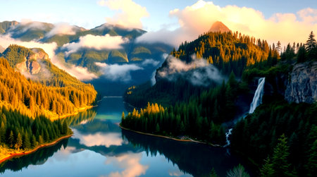 Beautiful mountain lake at sunset.