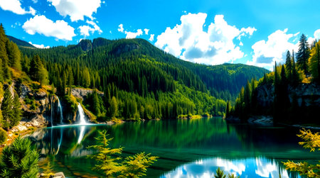Fantastic view of turquoise water of mountain lake. Dramatic scene. Beauty world.の写真素材