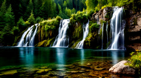 Mountain lake at sunrise. Canadian Rockies. Alberta. Canada.の写真素材