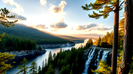 Waterfall in the Rocky Mountains of Canada. Panoramic view.の写真素材